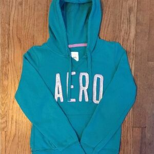 Vintage Aeropostale Sparkle Turquoise Hoodie with Silver Accents